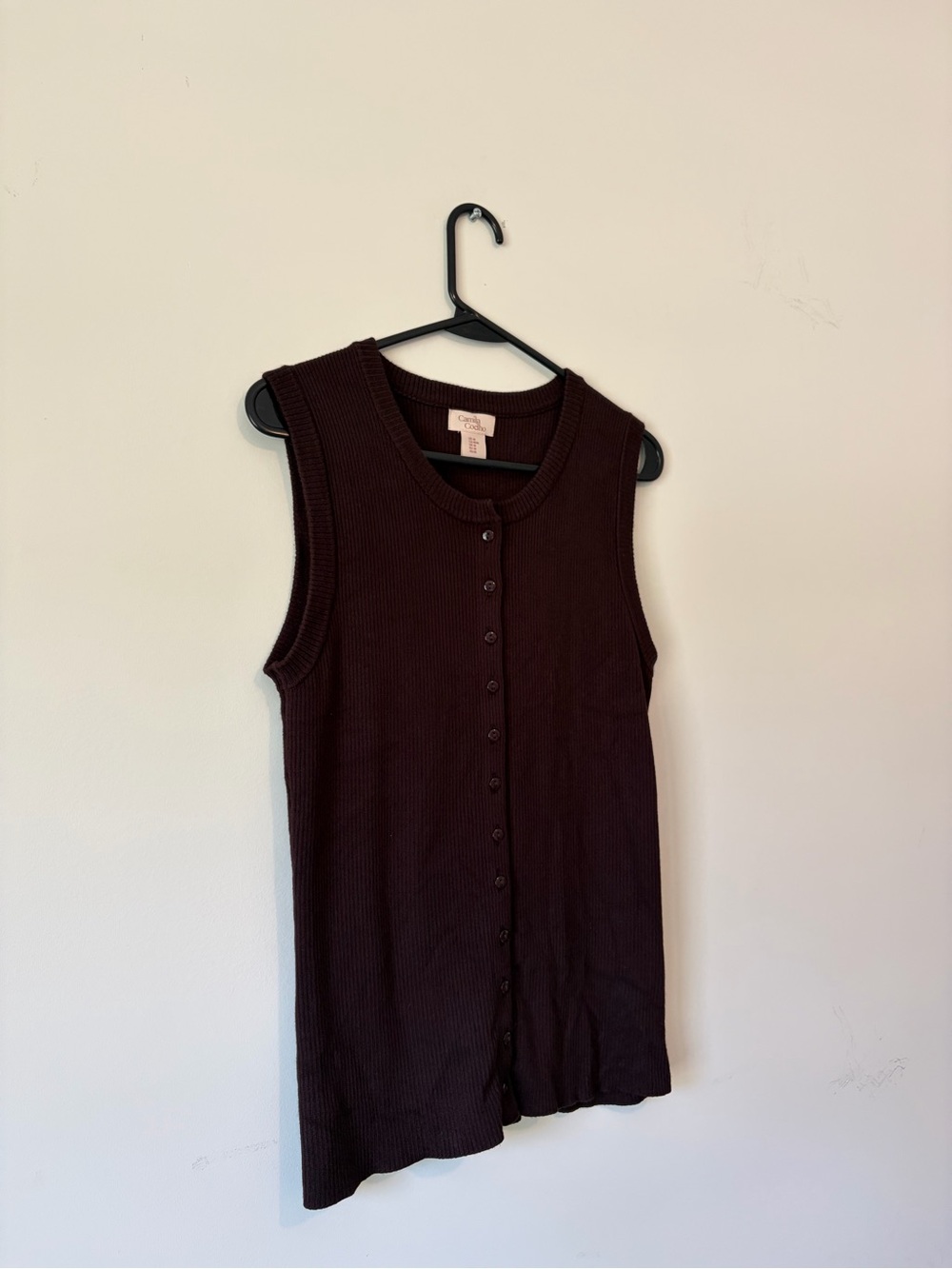 Camila Coelho Sleeveless Button-Front Knit Tank Top - Brown - Picture 3 of 5